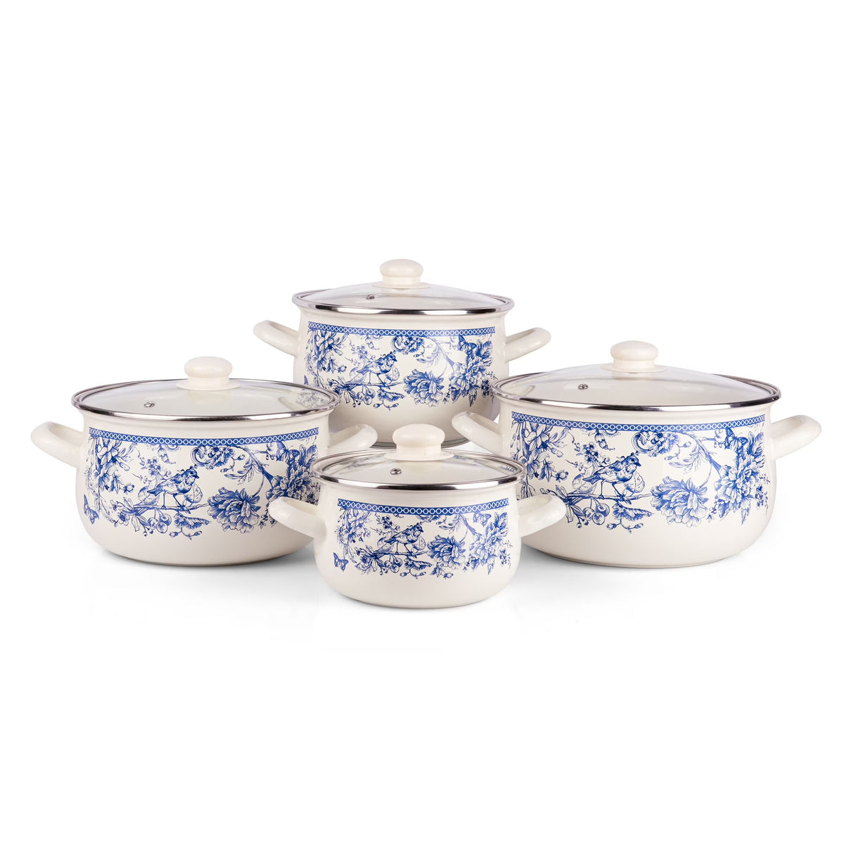 STPgoods Enameled Aluminum Belly Deep Stock Pot with Lid Set of 2 Vegetable Garden Cooking Pot Set 2.2 Qt 4 Qt 5.05 Qt and 6.55 Qt Enamel Soup Pots