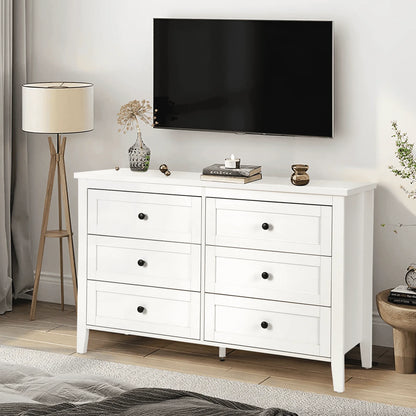 RichYa 6 Drawer Dresser for Bedroom,Chest of Drawers with Metal Knobs,Dresser for Closet,White