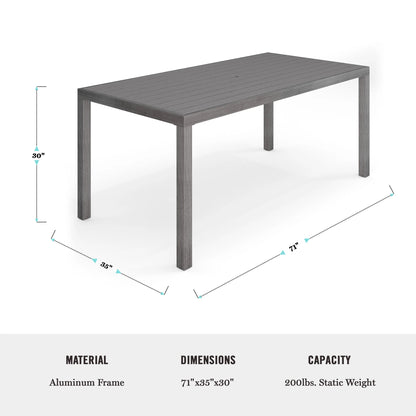 Martha Stewart 71" Indoor-Outdoor Patio Table with Gray Brushed Woodgrain Aluminum Finish
