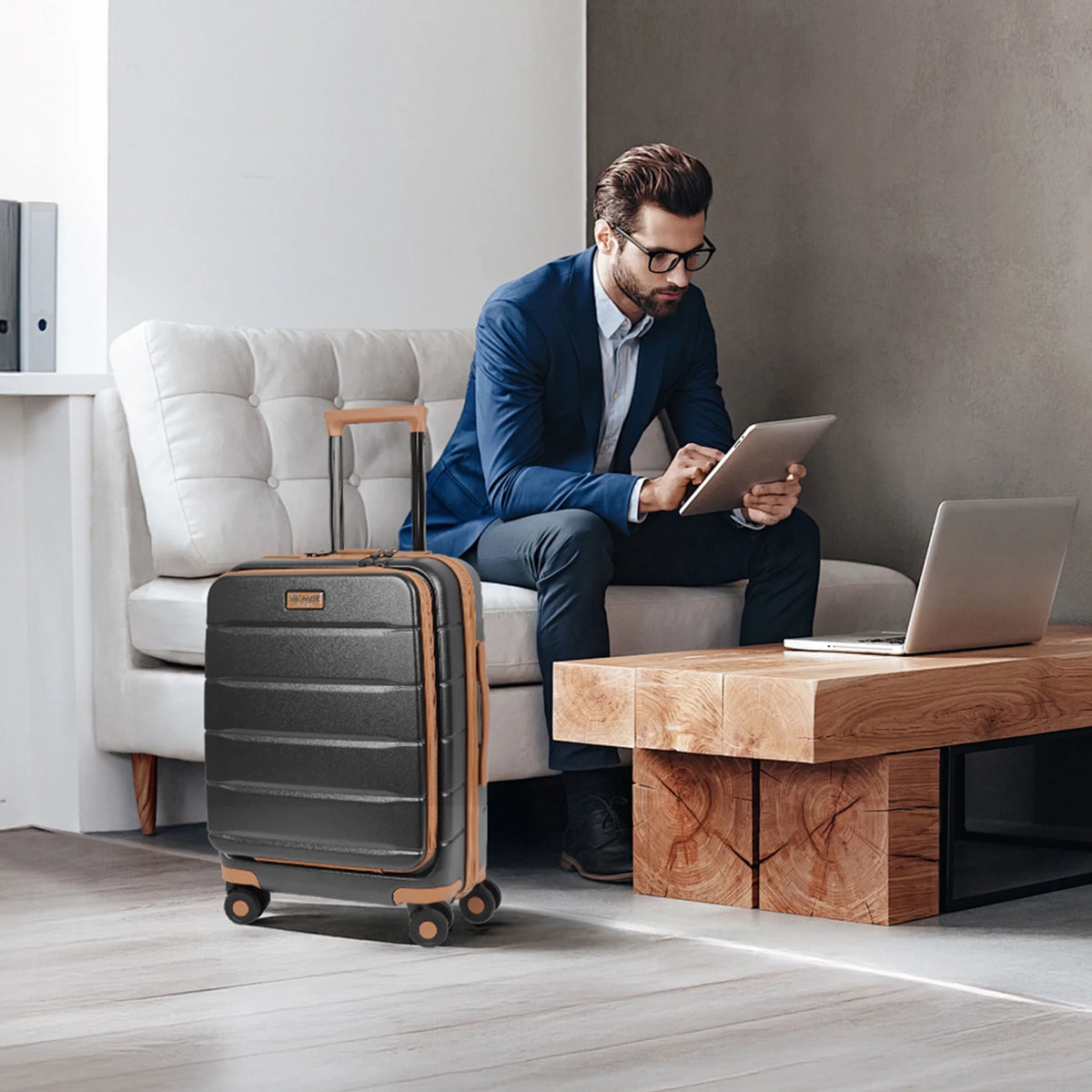 Carry On Luggage 22 x 14 x 9 Airline Approved Lightweight Hardside Spinner Luggage with TSA Lock and Laptop Compartment, Beige, CY2431