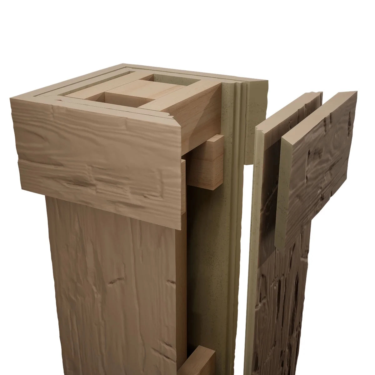 Ekena Millwork 18"W x 5'H Hand Hewn Endurathane Faux Wood Non-Tapered Square Column Wrap with Standard Capital & Base