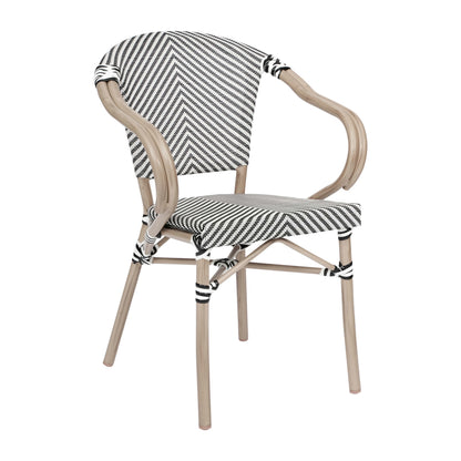 Flash Furniture Marseille Indoor/Outdoor French Bistro Stacking Chair with Arms Black/Natural