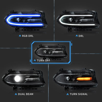 VLAND for Dodge Charger 2011 2012 2013 2014 Dual Beam Projector Headlights Replacement Assembly