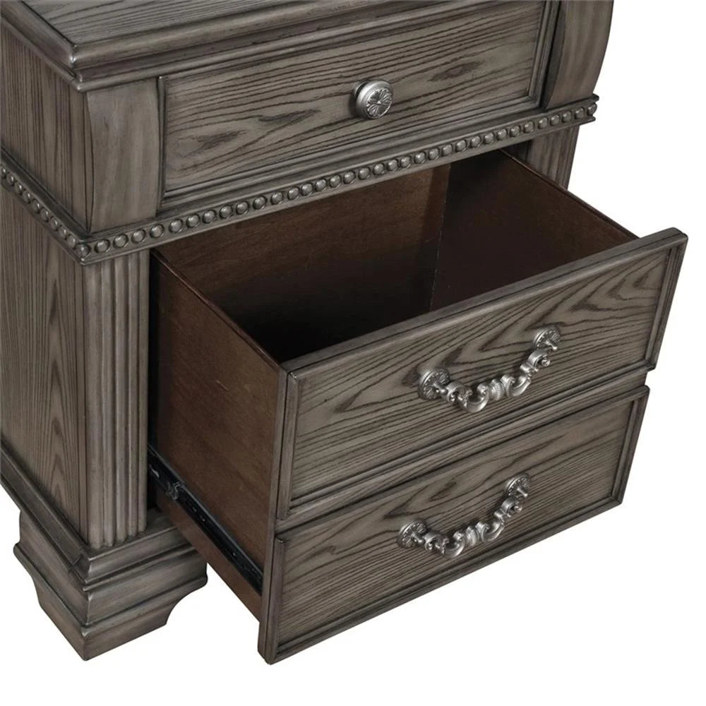 FOA Charo 6pc Gray Wood Bedroom Set-King Nightstands??����?��?