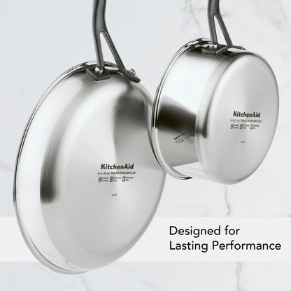 KitchenAid 5-Ply Clad 10 Pcs Stainless Steel Cookware Induction Pots and Pans Set, Dishwasher Safe, Metal Utensil, Broiler and Oven Safe to 500��F, Polished Stainless Steel