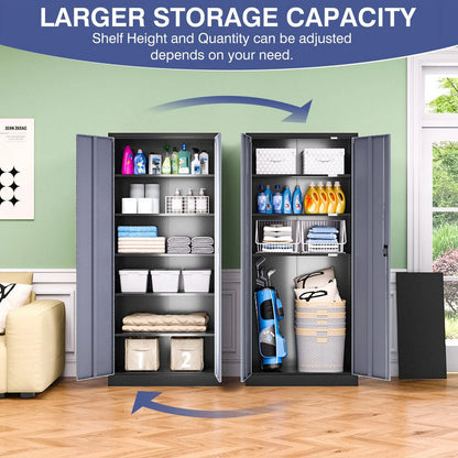 Fesbos Metal Garage Storage Cabinet,71" H Tall White Cabinet with 2 Doors and 5 Adjustbale Shelves,Lockable Tool Cabinet for Garage, Basement, Home Office