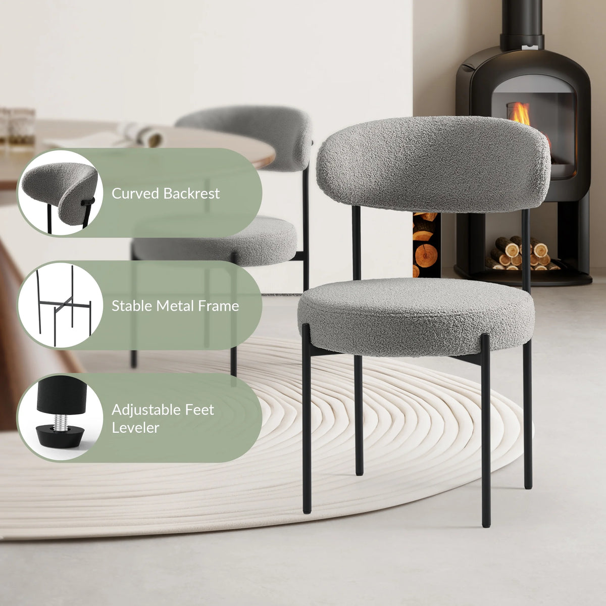 WestinTrends Alexandria Mid-Century Modern Upholstered Sherpa Round Dining Chairs (Set of 4), Sunset Gold
