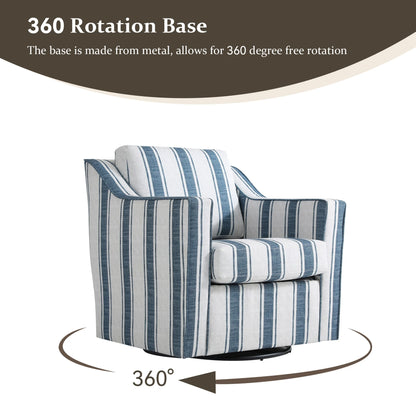 Swivel Accent Chair for Living Room, Modern Upholstered Barrel Arm Chair with Plump Back Pillow, Comfy Club Sofa Reading Chair for Adults (Chenille Navy, Set of 1)