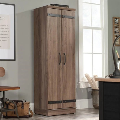 Pemberly Row Farmhouse Engineered Wood 2-Door Narrow Storage Cabinet in Salt Oak