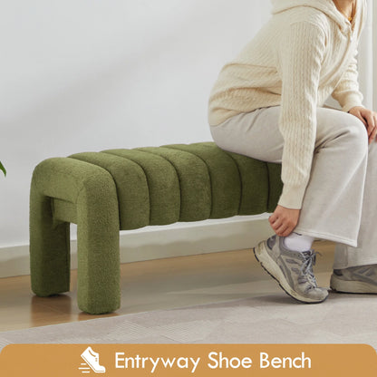 Zesthouse 63�� End of Bed Bench, Linen Tufted Upholstered Ottoman Bench with Padded Seat and Solid Wood Leg, Modern Entryway Bench for Bedroom, Living Room, Beige