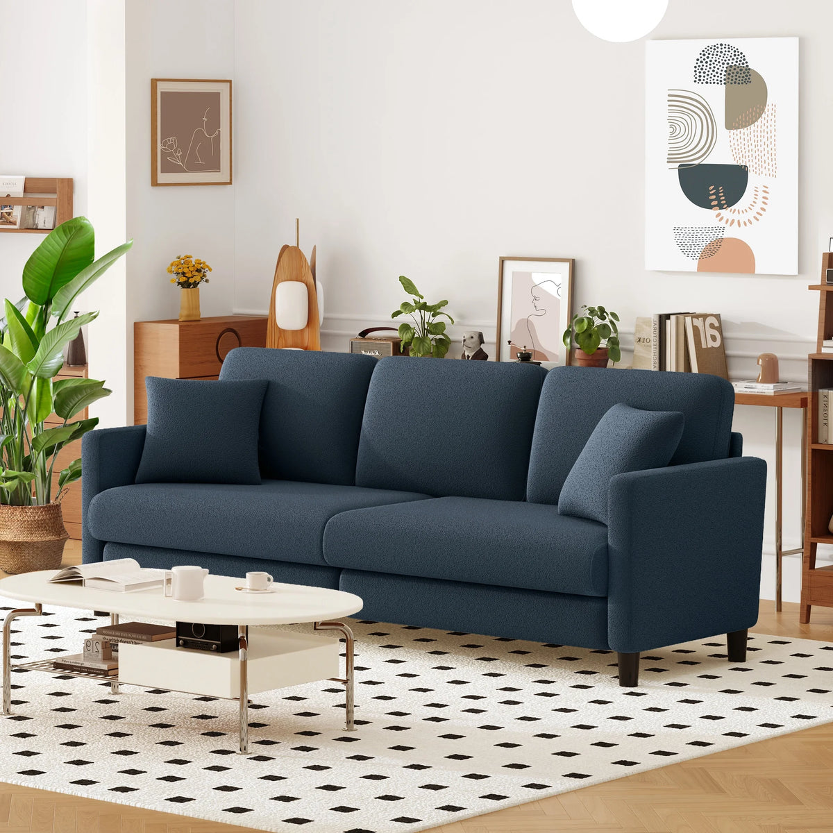 Domusensus Sofas for Living Room, 82" Loveseat Sofa, Couches for Living Room Included 2 Pillows, Teddy Fleece Love Seat Couches, Small Couch, Blue