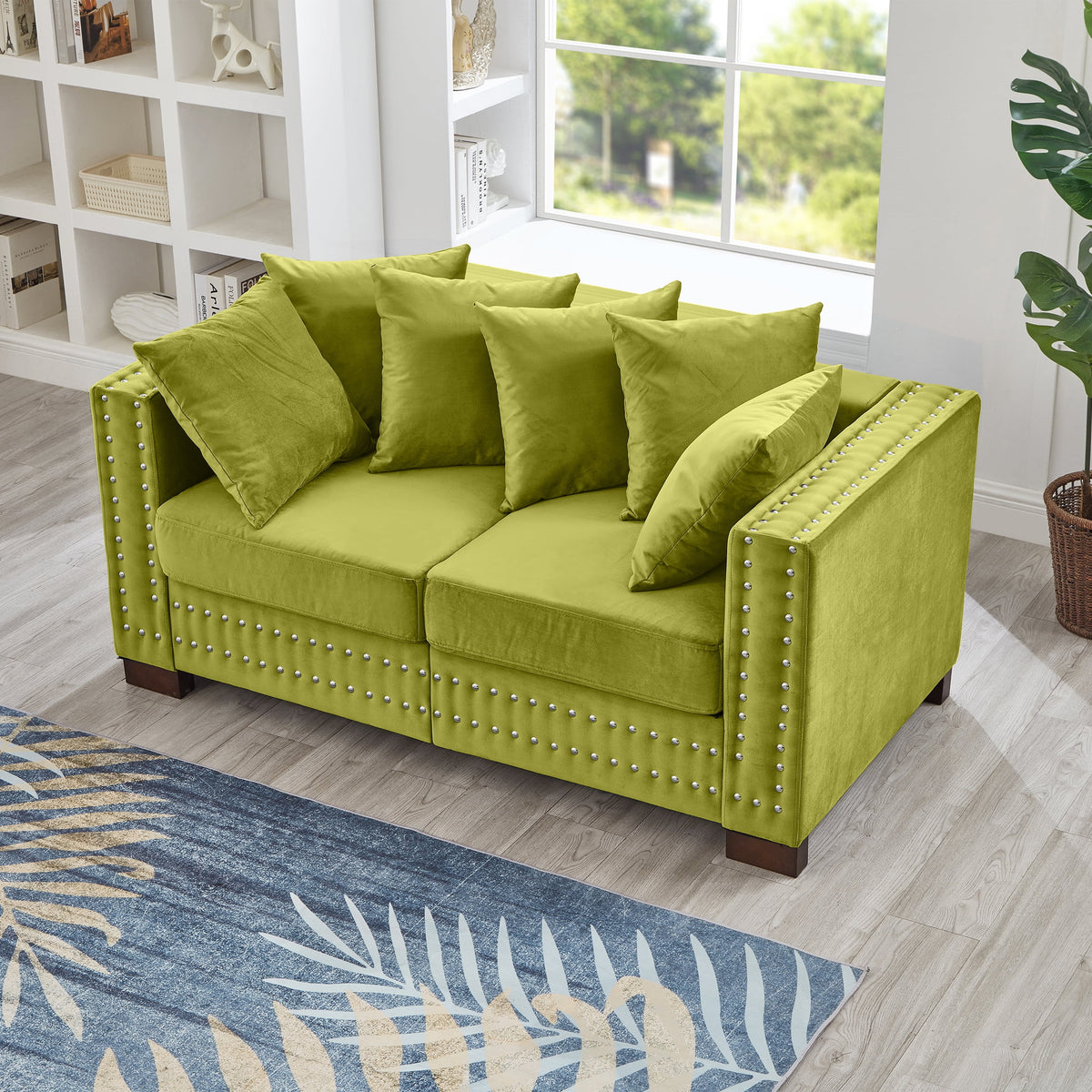 Modern Velvet Sofa Set 2+3 Seater Sofa Loveseat Couch with Silver Nail Trim, Square Armrests and Hidden Storage, Luxury Living Room Couch with Pocket Spring Cushions