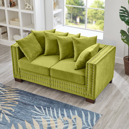 Modern Velvet Sofa Set 2+3 Seater Sofa Loveseat Couch with Silver Nail Trim, Square Armrests and Hidden Storage, Luxury Living Room Couch with Pocket Spring Cushions