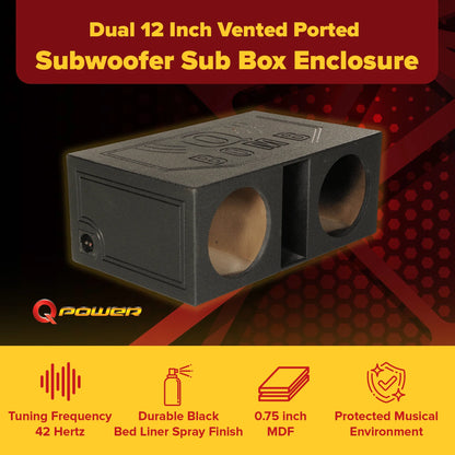 QPower QBOMB12VL 12 Inch Dual Vented Ported Car Subwoofer Sub Box Enclosure