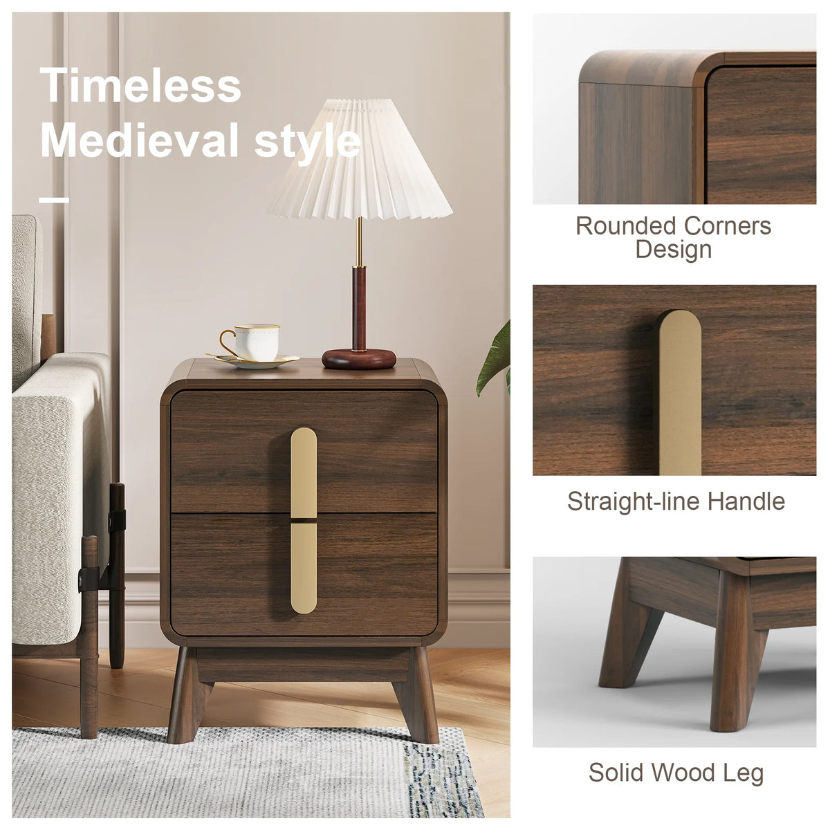JOINICE Nightstands for Bedroom with Charging Station, Mid Century Modern End Tables Set of 2 for Living Room, Dining Room