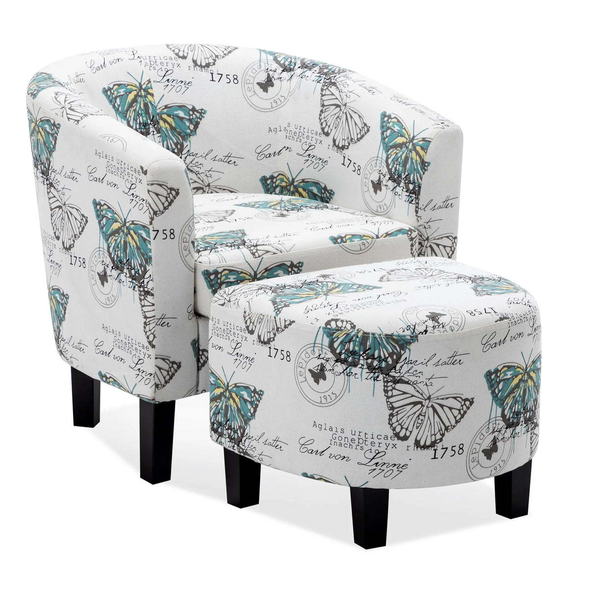 BELLEZE Accent Club Chair with Ottoman - Lydia (Butterfly White)