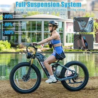 Dual Motors AWD 2000W Electric Bike for Adult 26'' UL2849 48V 30AH E-mountain bike 4.0 Fat Tire up to 35MPH&120Miles Long Range Off-road Ebike Dual Hydraulic Disc Brakes&Ful Suspension Electric Bicyc