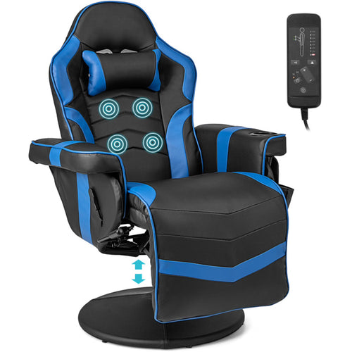 Finihen Massage Video Gaming Chair with Adjustable Height, Computer Recliner Chair for Office, Blue