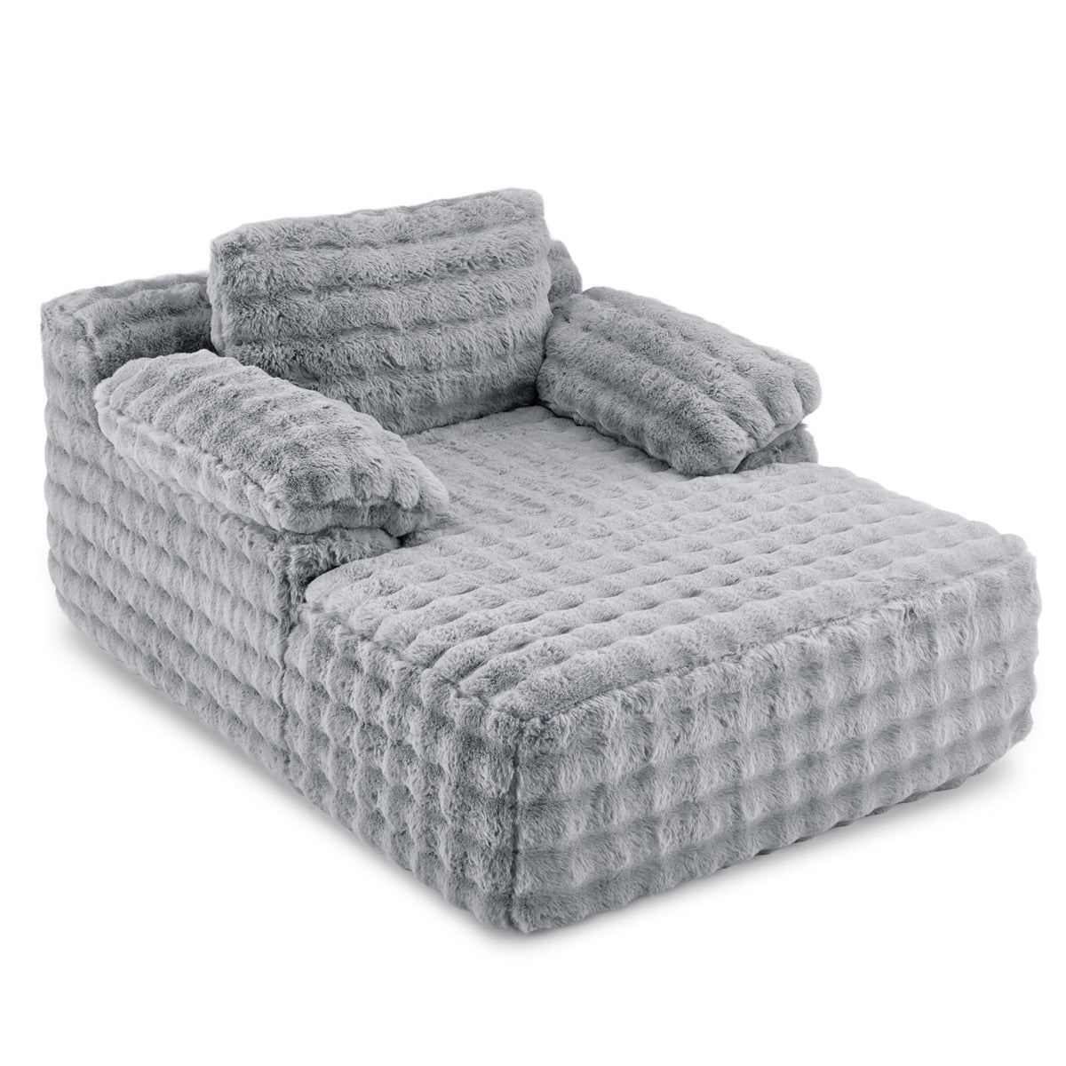 Ktaxon 68" Lounge Chair, Bubble Fleece Fabric Sofa Bed, Boneless Sleeper Chaise with Removable Backrest & Pillow-Top Armrests for Living Room White