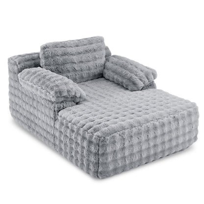 Ktaxon 68" Lounge Chair, Bubble Fleece Fabric Sofa Bed, Boneless Sleeper Chaise with Removable Backrest & Pillow-Top Armrests for Living Room White