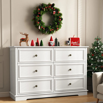 IDEALSOUL Black Dresser,6 Drawer Dresser for bedroom,Retro Wood Storage Cabinet for Living Room
