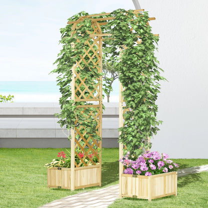 CAMSCH 85'' Premium Outdoor Wooden Arbor Arch with Trellis, Straight top, Pergola Arch for Climbing Plants, Wood Garden Yard Lattice, Wedding Arch for Ceremony, 63''(L) x 26''(W) x 85''(H)