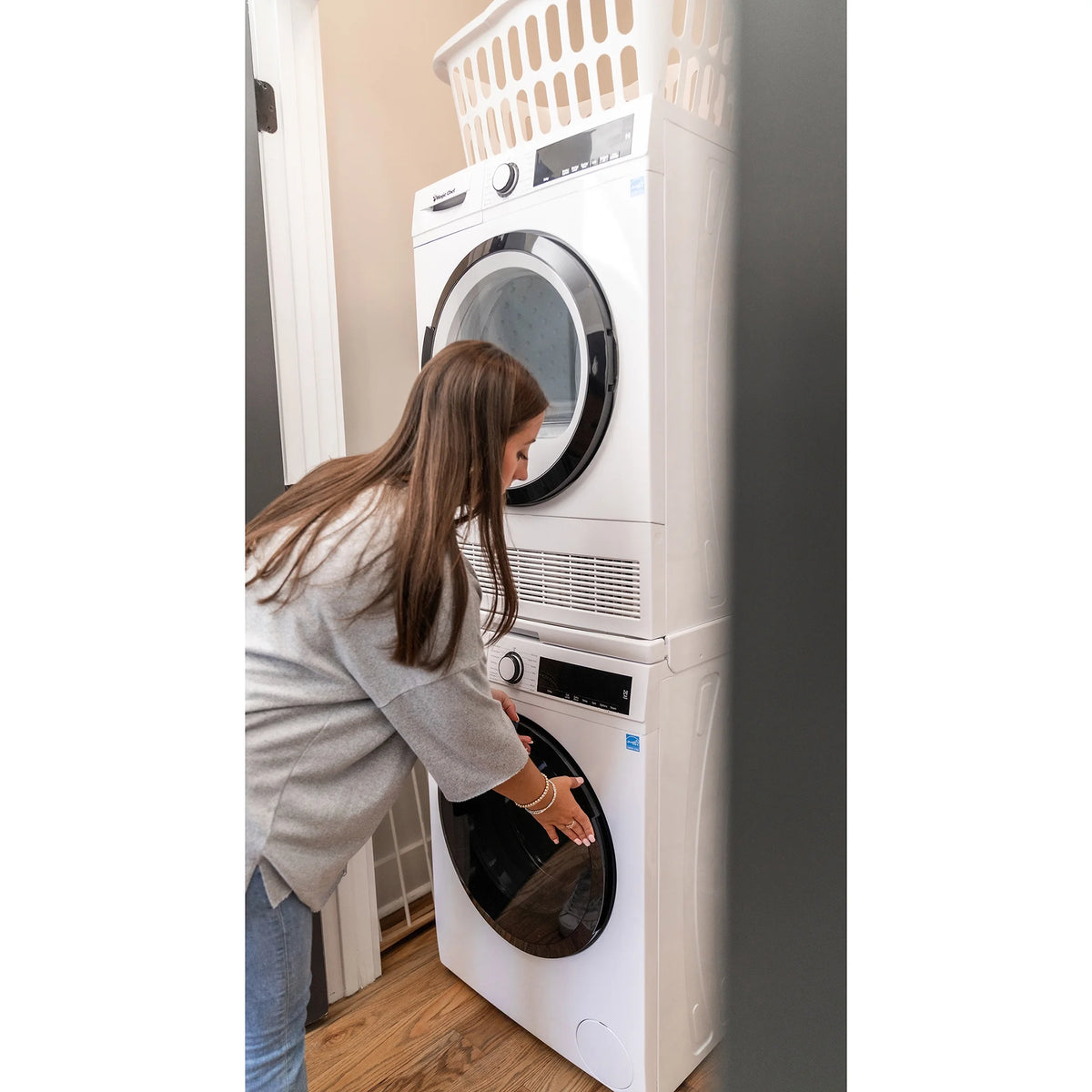 Magic Chef 4.0 cu. ft. Ventless, Condensing Front Load Stackable Electric Dryer, 24 in. in White in White