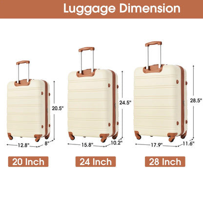 3 Piece ABS Luggage Set, Luggage with Spinner Wheel & TSA  20/24/28 inch, Purple