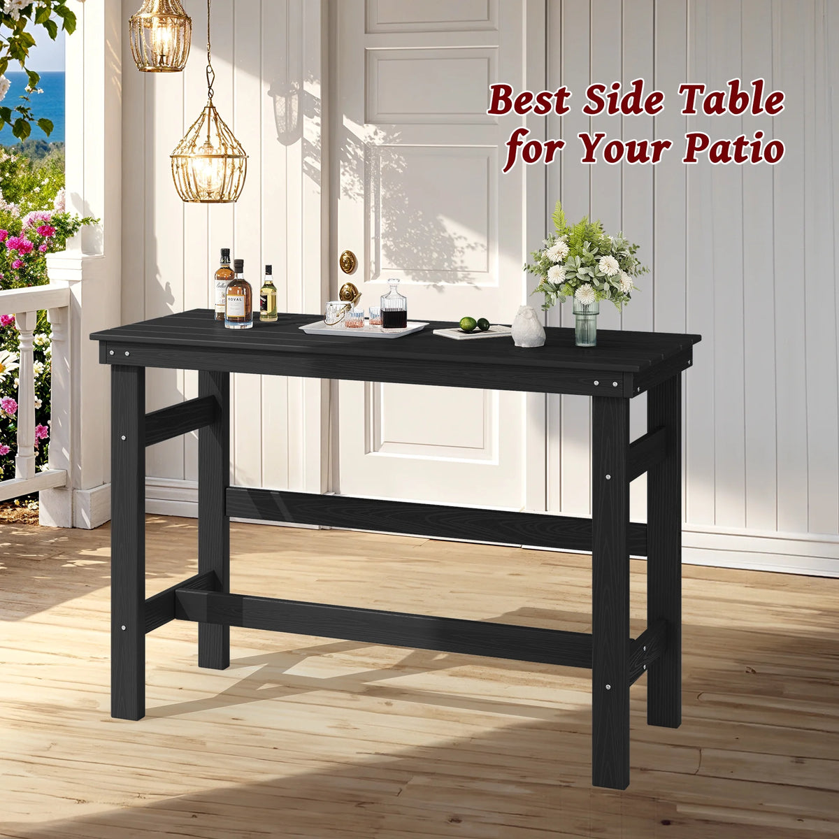 SERWALL 41" Outdoor Bar Table, HDPE All Weather Adirondack Outdoor Bar Height Table, Navy