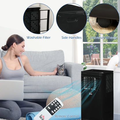 HOMCOM 8,000 BTU Portable Air Conditioner Fan with Remote for Rooms Up to 344 Sq. Ft., Evaporative Cooler, Home AC Unit with Dehumidifier, Black