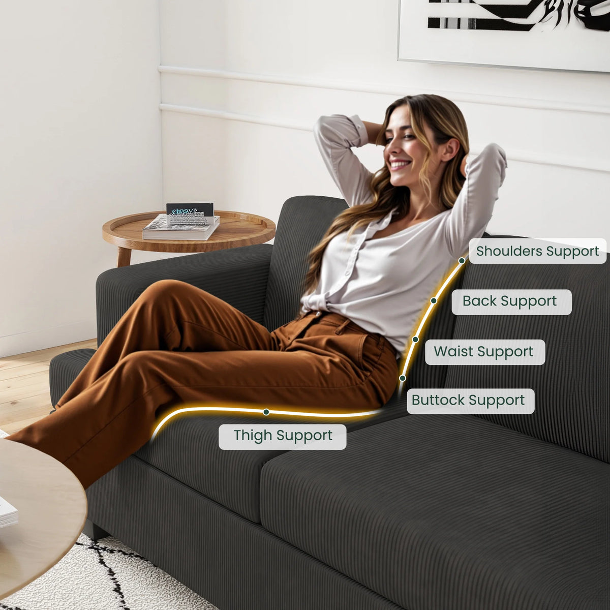 LUMIHO 89" Modern Corduroy Sofa,3 Seater Couches for Living Room, Bedroom,with Deep Seat,beige