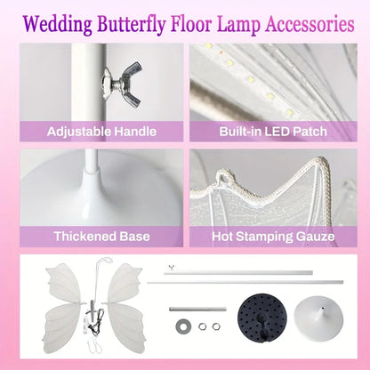 2-Pack Romantic Butterfly Floor Lamp with LED Lights, White & Gold Options, for Wedding, Party, Home Decor, Hanging Chandelier (Multiple Sizes, US Plug)