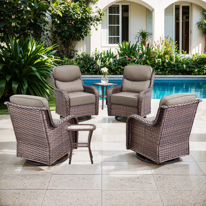 Bellefurn Luxury Outdoor Patio Furniture Set,Swivel Rocker Patio Chairs with 6-inch Thick Cushion,Patio Sofa and Glass Coffee Table,Outdoor Conversation Set for Porch, Deck, Yard