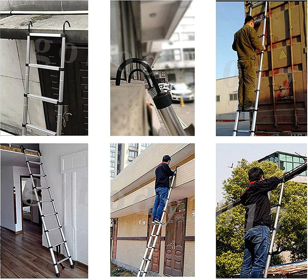 Jupiter Multi-Purpose Telescoping Extension Ladder with 2 Detachable Hooks, 20 ft, Aluminum Silver