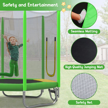 EUROCO  7FT Kids Trampoline with Safety Enclosure Net, Indoor Outdoor Trampoline with Slide,Ladder,Spring Pad,All-Weather Trampolines