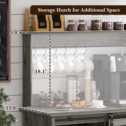 Catrimown Coffee Bar Cabinet, Barn Door Sideboard Buffet Cabinet with Storage, White
