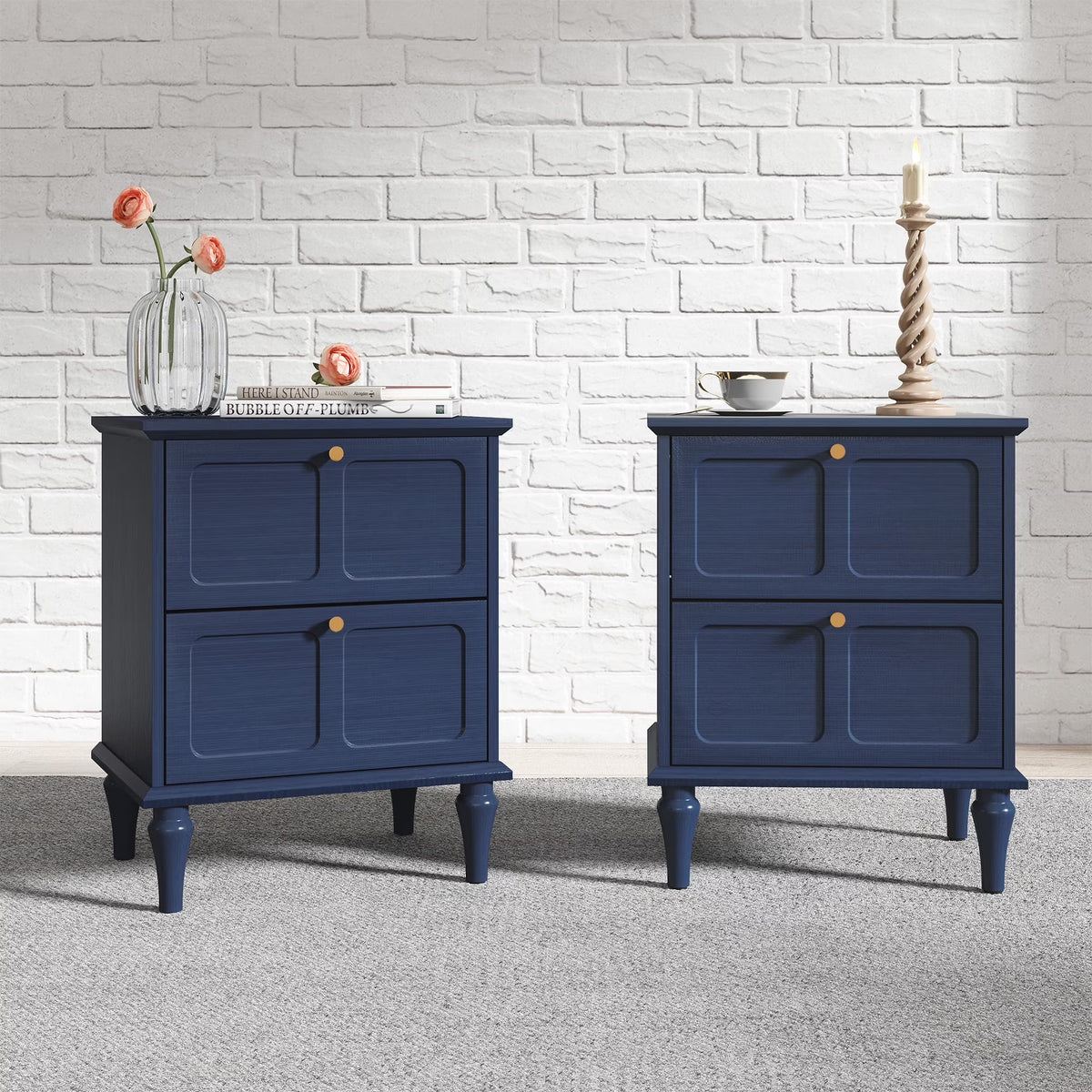 HLR 20" Mid Century Nightstands Set of 2 with Drawers, Wood Bedside Table End Table for Bedroom, Brown