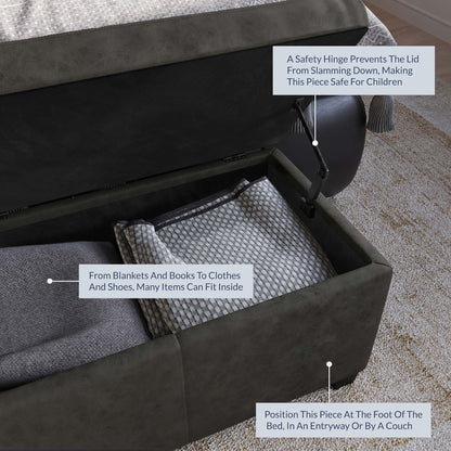 BELLEZE Storage Ottoman Bench Footstool - Amherst (Beige)
