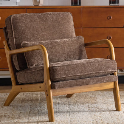 Ktaxon Accent Chair Corduroy Upholstered Armchair, Reading Club Chair with Pillow and Solid Wood Frame for Living Room Bedroom Furniture Off White