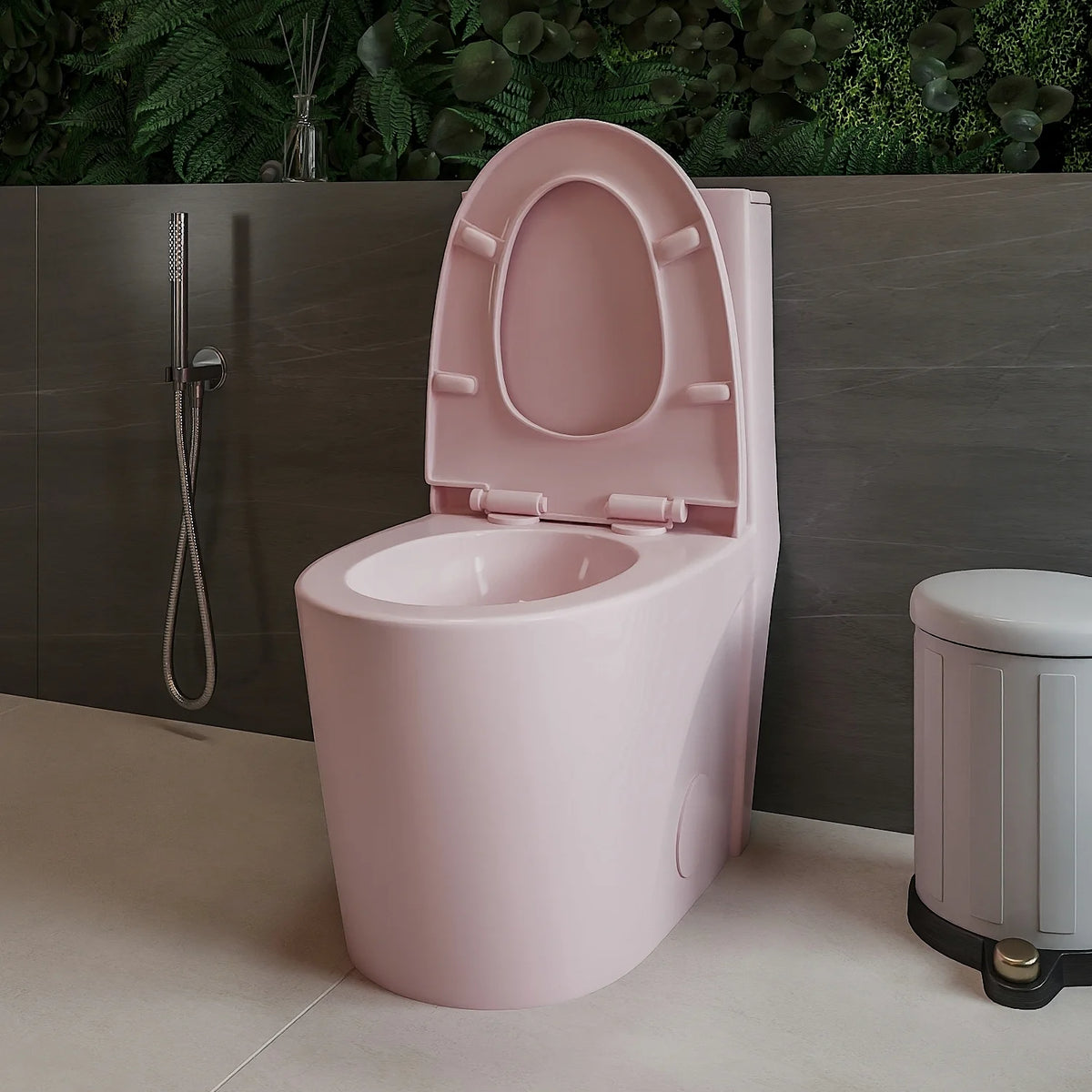GINOST 1.1/1.60 GPF Dual-Flush One Piece Toilet, Water-Saving Elongated Comfort Height Floor Mounted, Soft Close 1000 Gram Map Flushing Score Toilet, Rose 23T01-RS