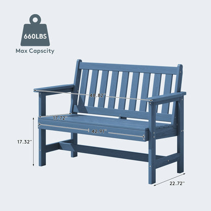 SERWALL Outdoor Bench for 2-Person, Weather-Resistant HDPE with Aluminum Reinforcement, Supports 660 lbs, Comfortable Seating for Patio, Garden, and Porch, Black