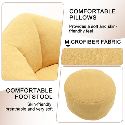 MOONMISS Microfiber Upholstered High Pressure Foam Round Lazy Bean Bag Sofa Chair with Ottoman-Gray