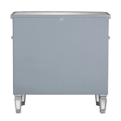 Powell Deville 2-Door Single Drawer Indoor Console Table with Shelves, Mirrored Surfaces and Luxe Silver Wood