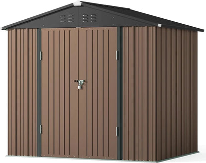 8x6 ft Outdoor Storage Shed on Sale, Sheds & Outdoor Storage with Lockable Doors, Metal Garden Shed by Durable Galvanized Steel for Patio, Lawn - Dark Gray