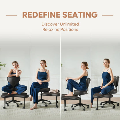 Pinmoco Ergonomic Cross Legged Swivel Chair, Adjustable Height and Teddy Fabric, Meditation& ADHD Chair with Back Support, Home and Office, Off White