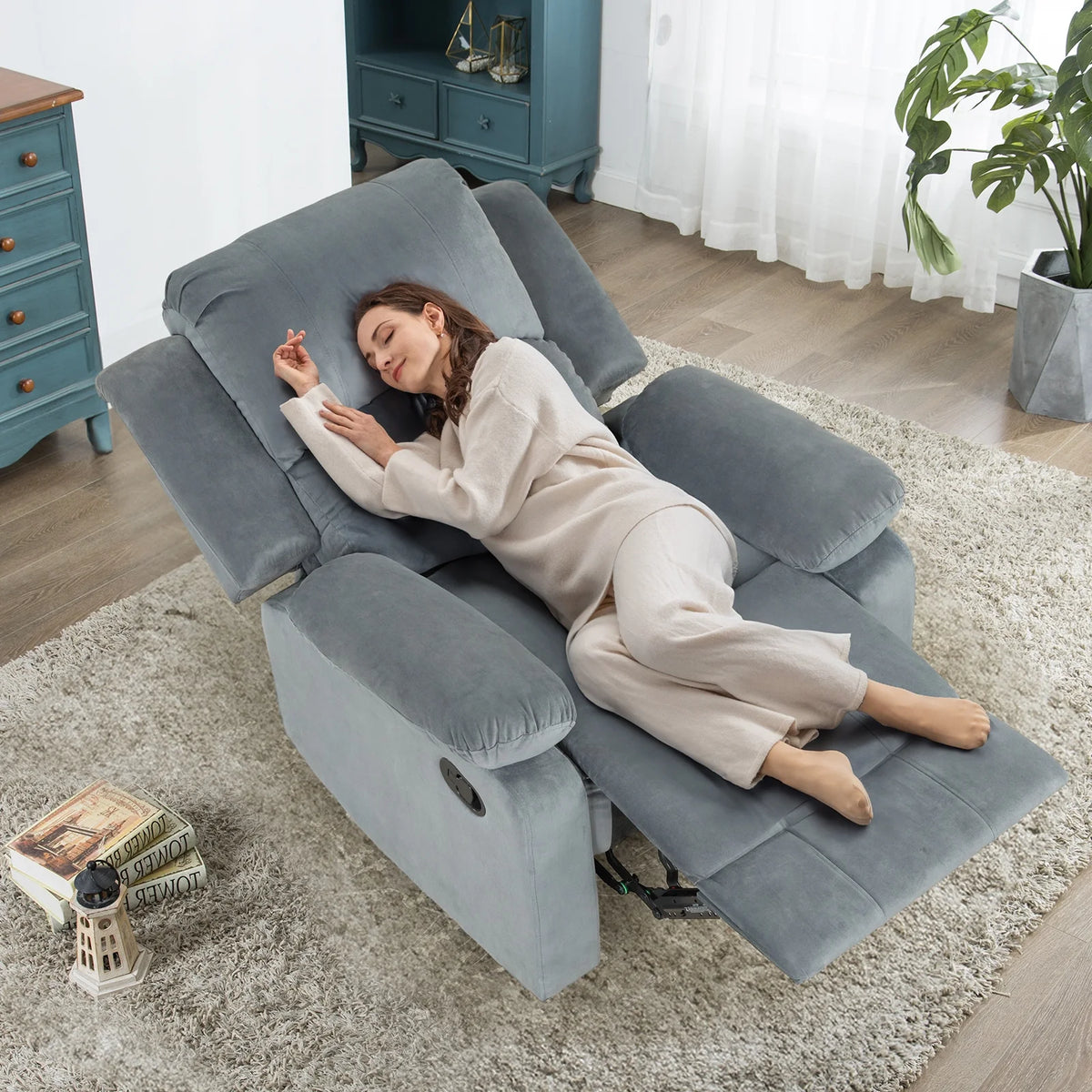 Bonzy Home Recliner Chair with Soft Padded Headrest and Armrest, Theater Reclining Chair Sofa for Living Room and Bedroom