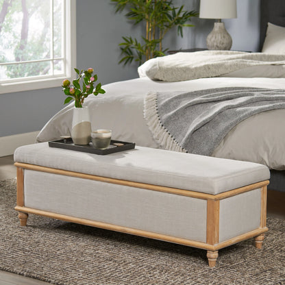 Noble House Hampton Contemporary Fabric Upholstered Storage Ottoman, White and Blue Floral
