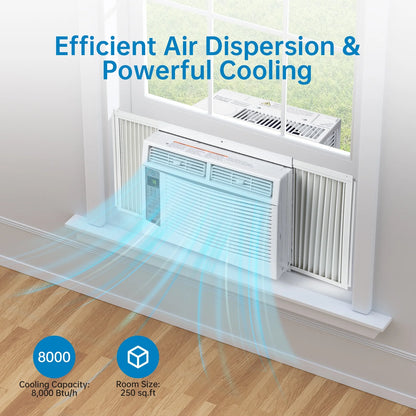 Window AC Unit 6000 BTU, Efficient Cooling Window Air Conditioner with Remote and App Control, Window-Mounted Room Air Conditioner for Rooms up to 250 Sq.ft, 3 Fan Speeds, Easy Install Kits