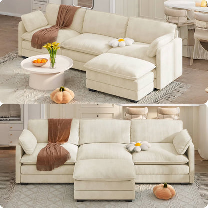 Lofka 110�� Modular Sectional Sofa Bed with Double Layer Cushions and Movable Ottoman, Modern Comfy Cloud Couch for Living Room, DIY Combination, Green