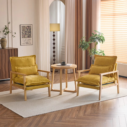 Ktaxon Chenille Accent Chair, Solid Wood Armrests Armchair, Metal Frame for Stability, Single Sofa with Comfortable Cushions and Lumbar Pillow Beige